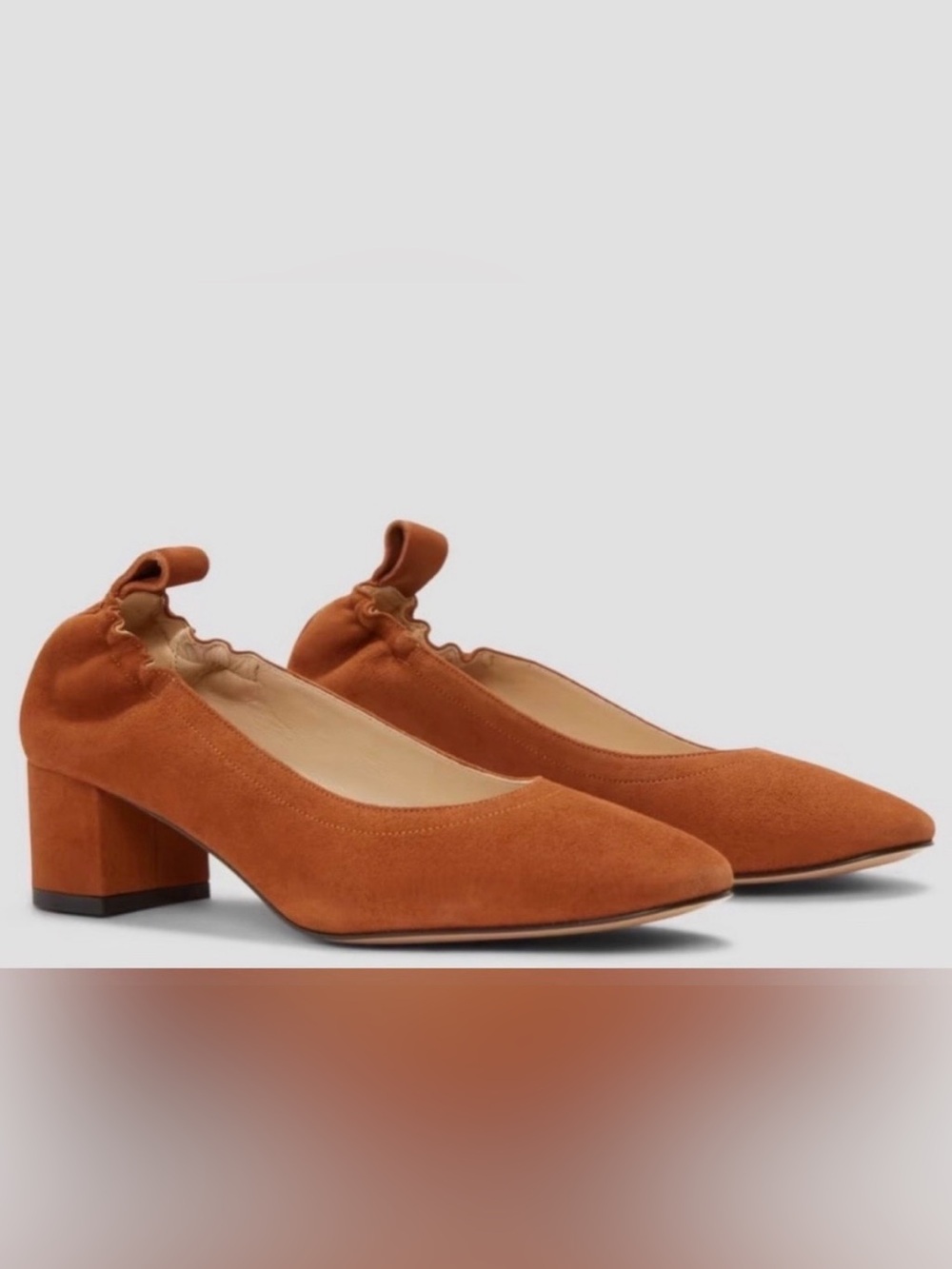 Everlane Cognac Suede Block Heel Pumps Made in Italy - Picture 2 of 16